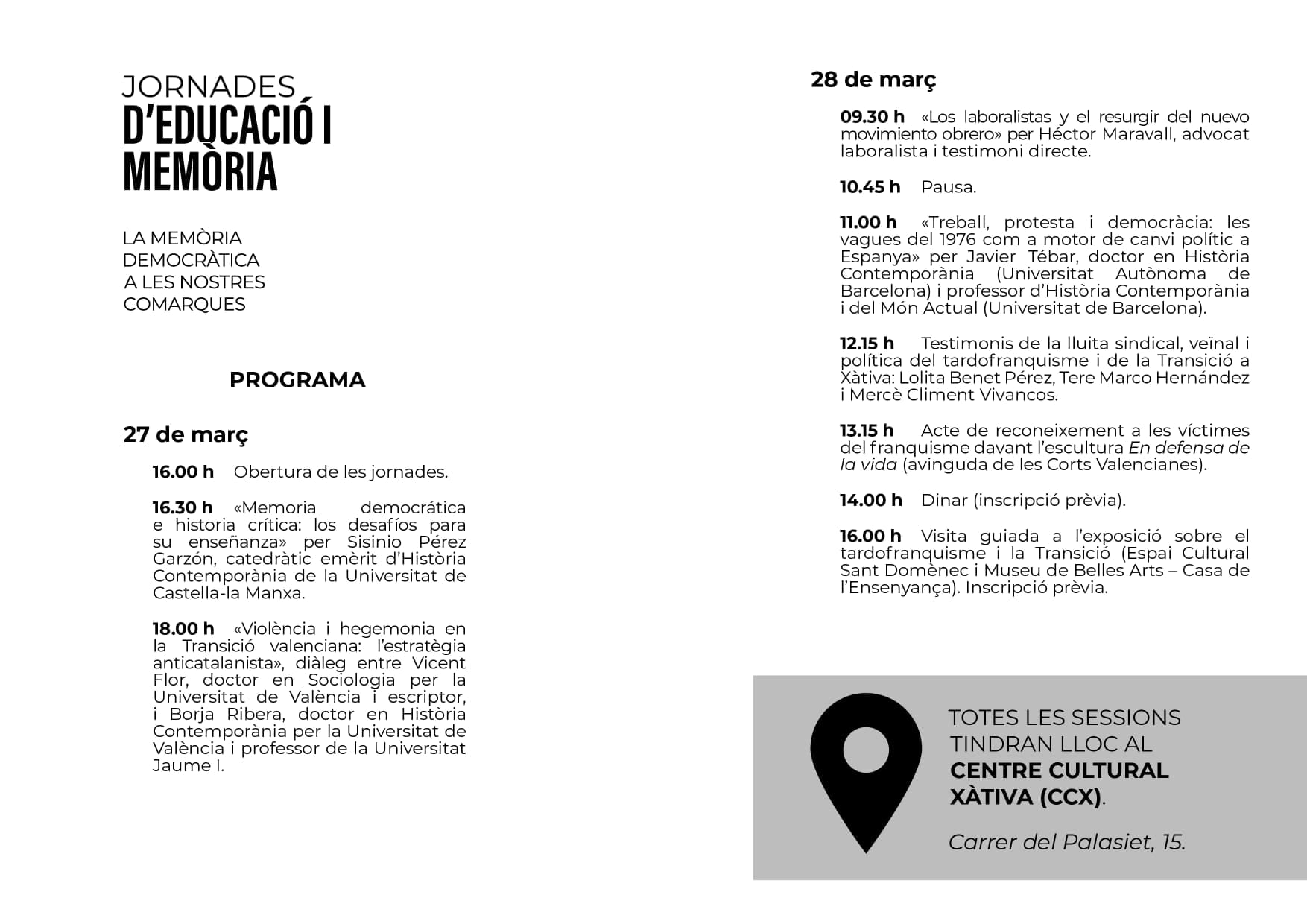 La programación de las jornadas. Fuente: Ajuntament de Xàtiva