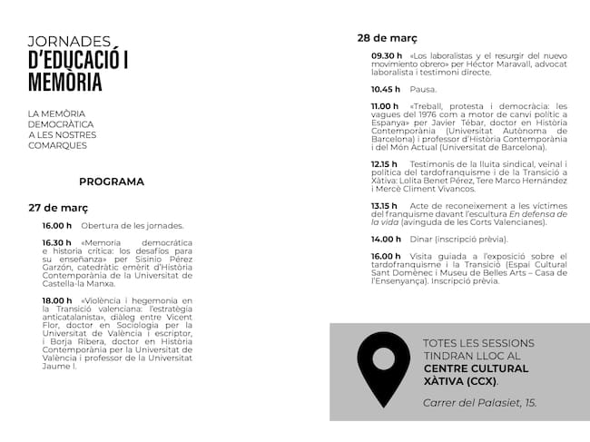 La programación de las jornadas. Fuente: Ajuntament de Xàtiva