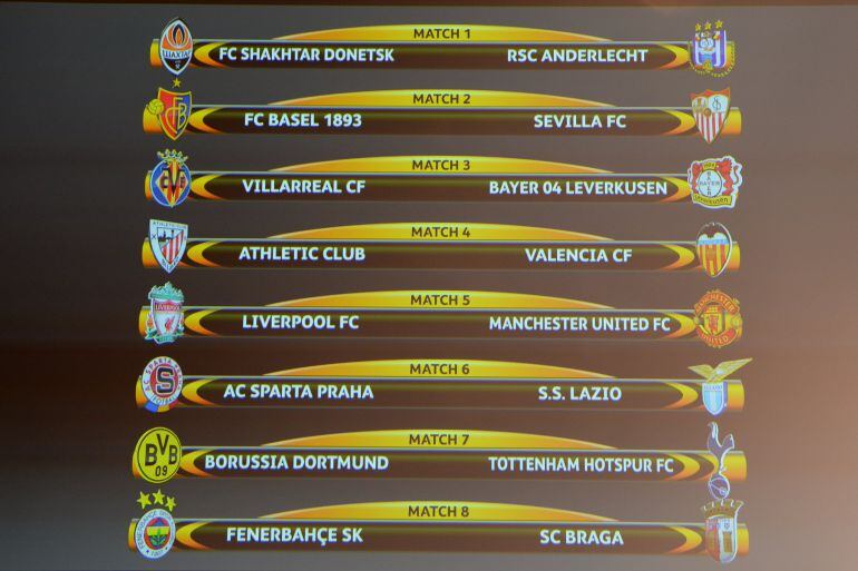 Los emparejamientos de octavos de la Europa League.