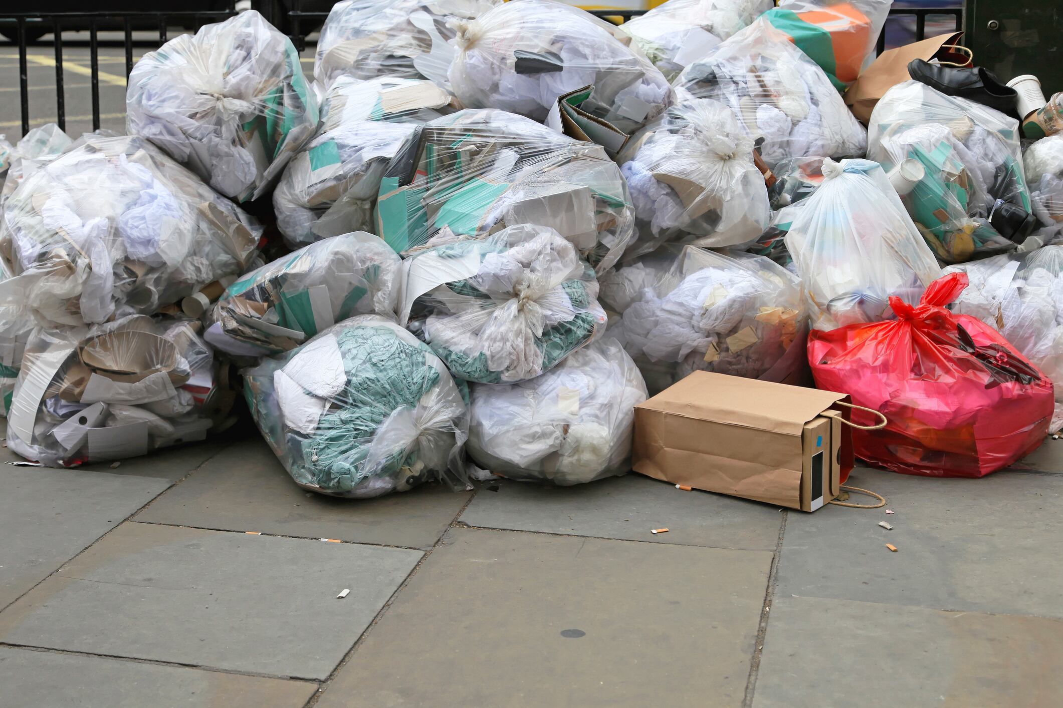 Pile of garbage waste due municipal union worker strike