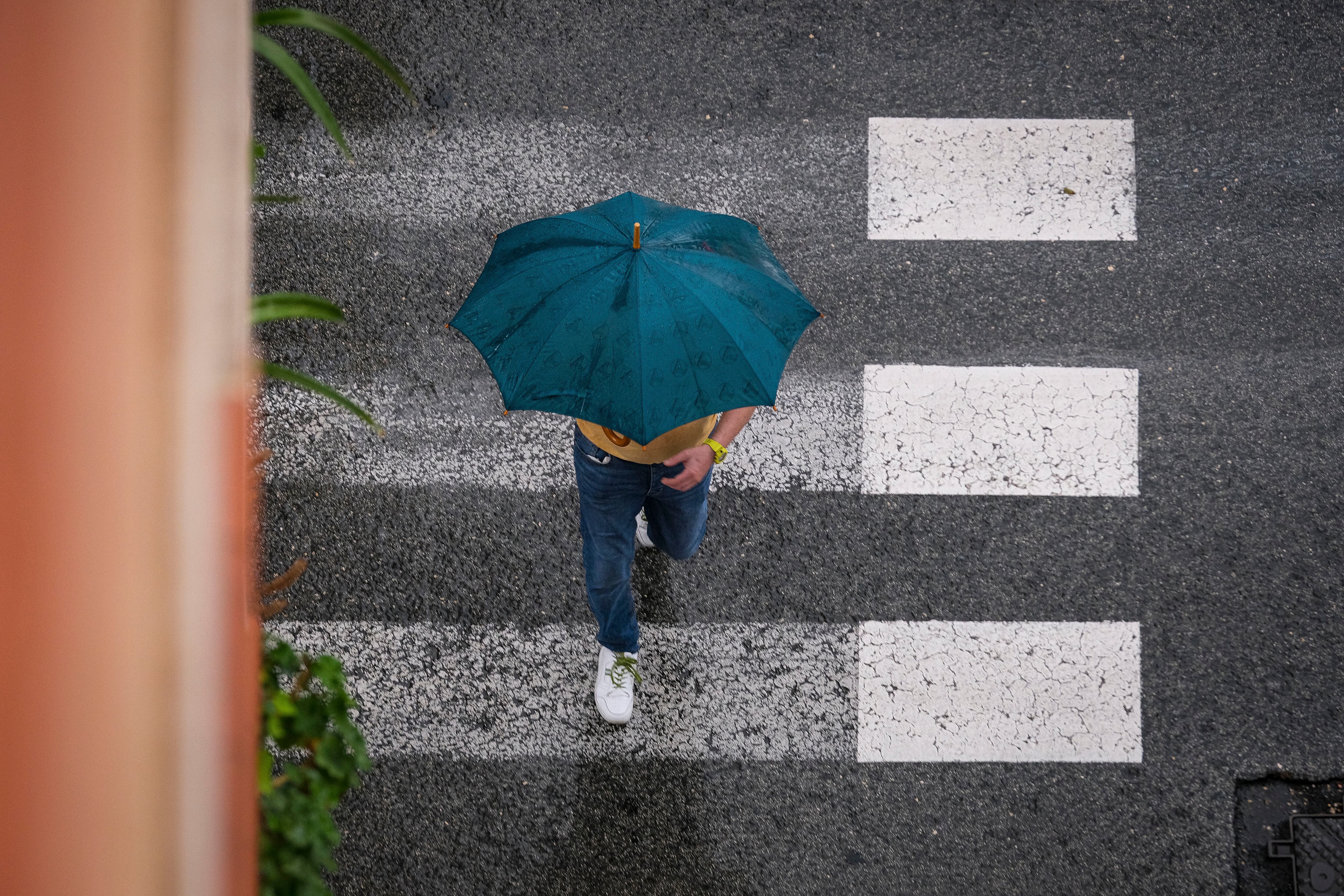 Un hombre se protege de la lluvia en Elx en una imagen de archivo. EFE/ Pablo Miranzo
