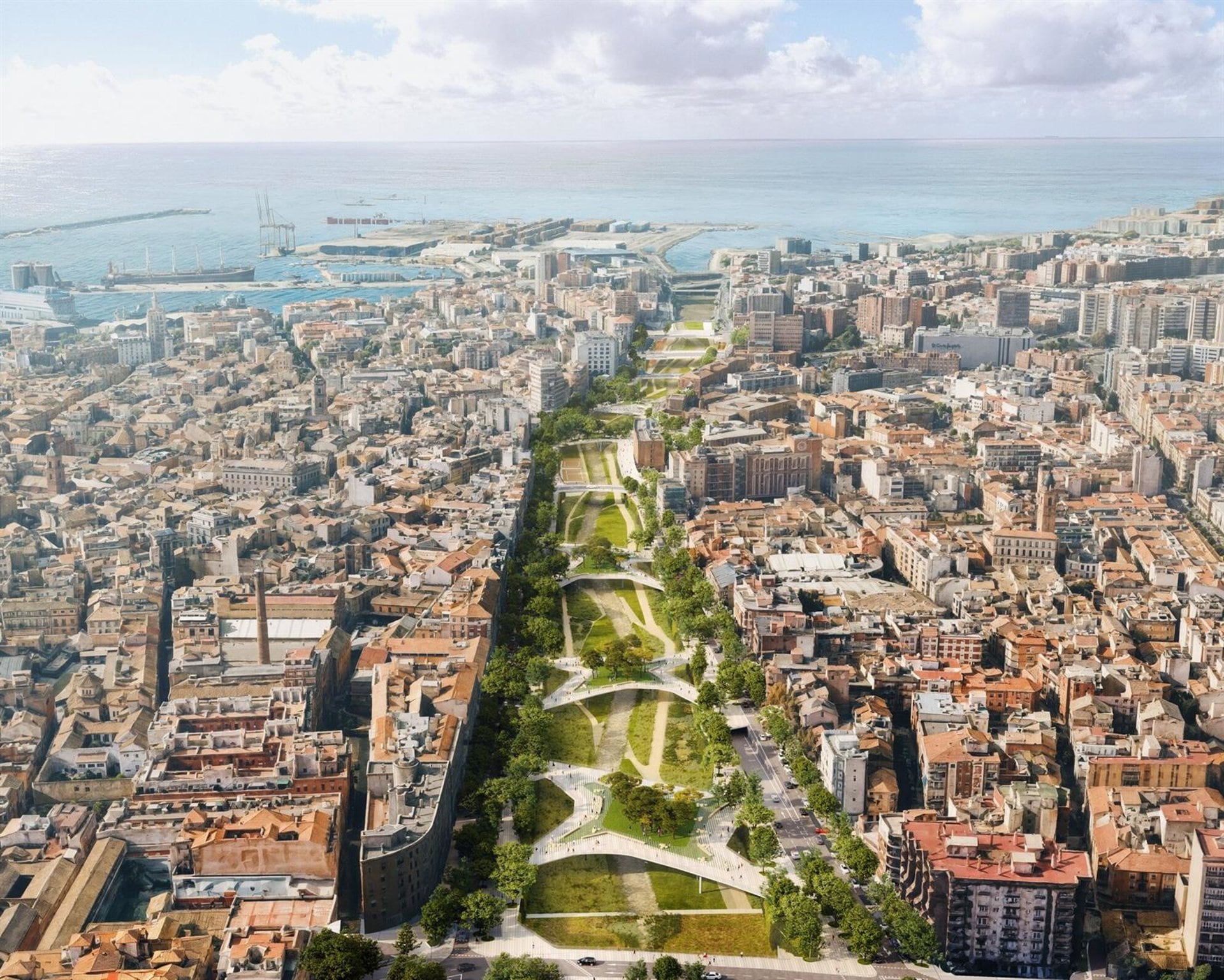 Infografía de la integración urbana del río Guadalmedina en la ciudad de Málaga