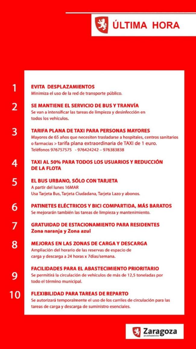 Últimas medidas acordadas en el Ayuntamiento de Zaragoza