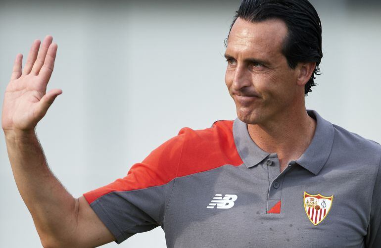 Unai Emery en un entrenamiento con el Sevilla.