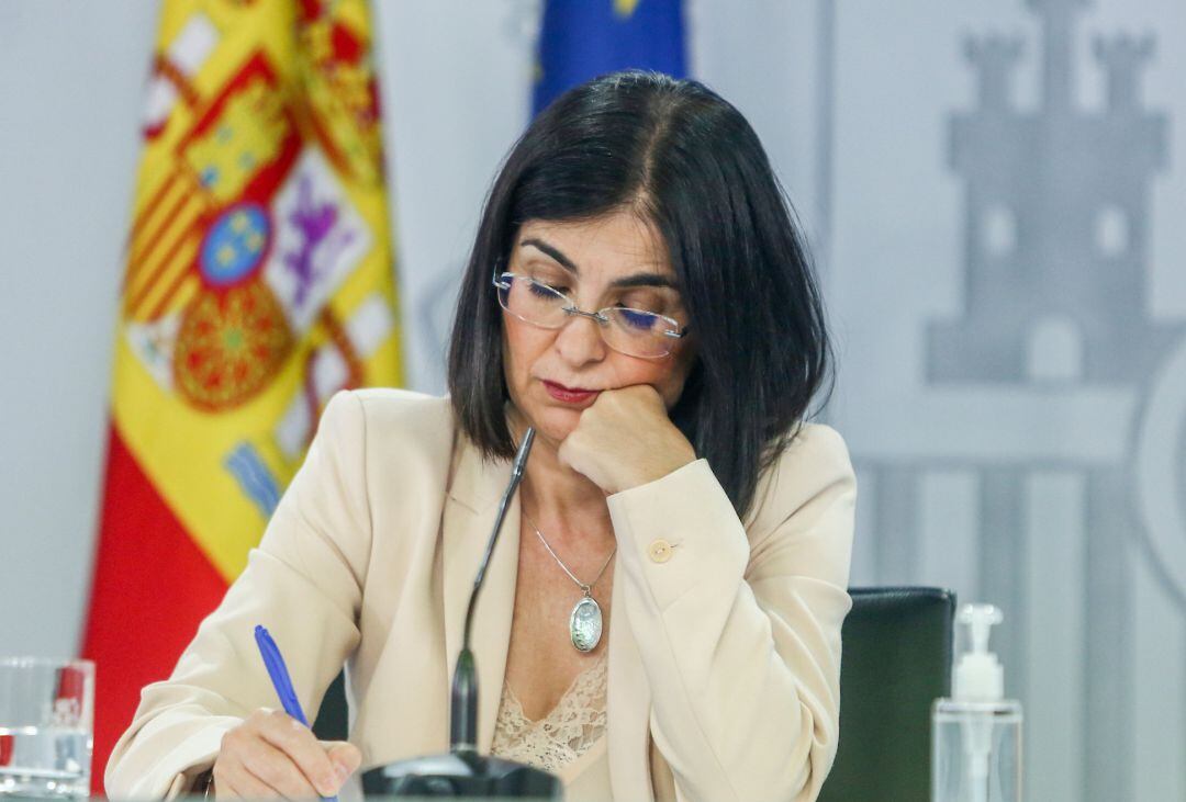 La ministra de Sanidad, Carolina Darias,en la rueda de prensa posterior al Consejo Interterritorial de Salud.