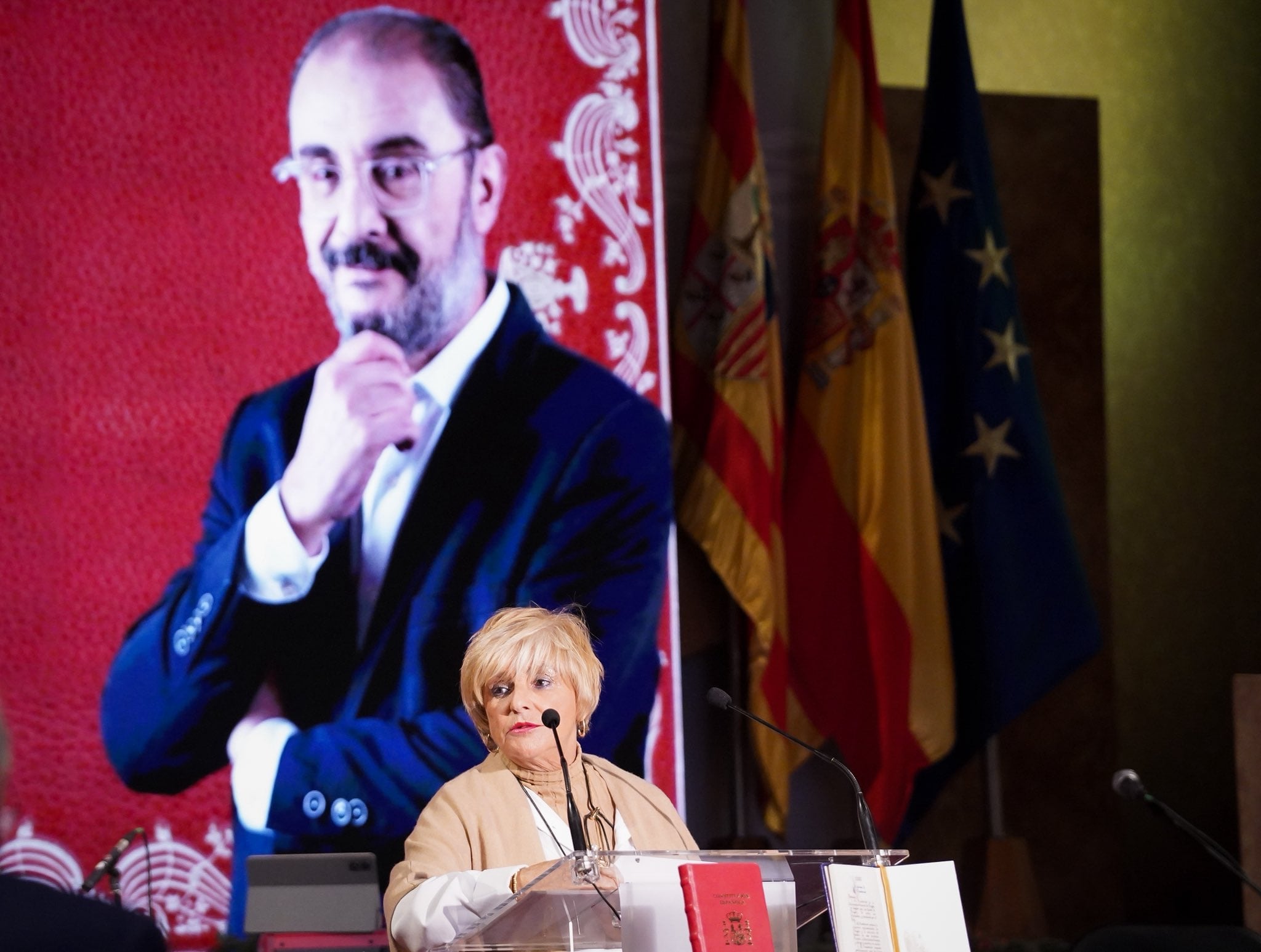 Marisa Lázaro, viuda de Javier Lambán, en el acto de homenaje al expresidente de Aragón