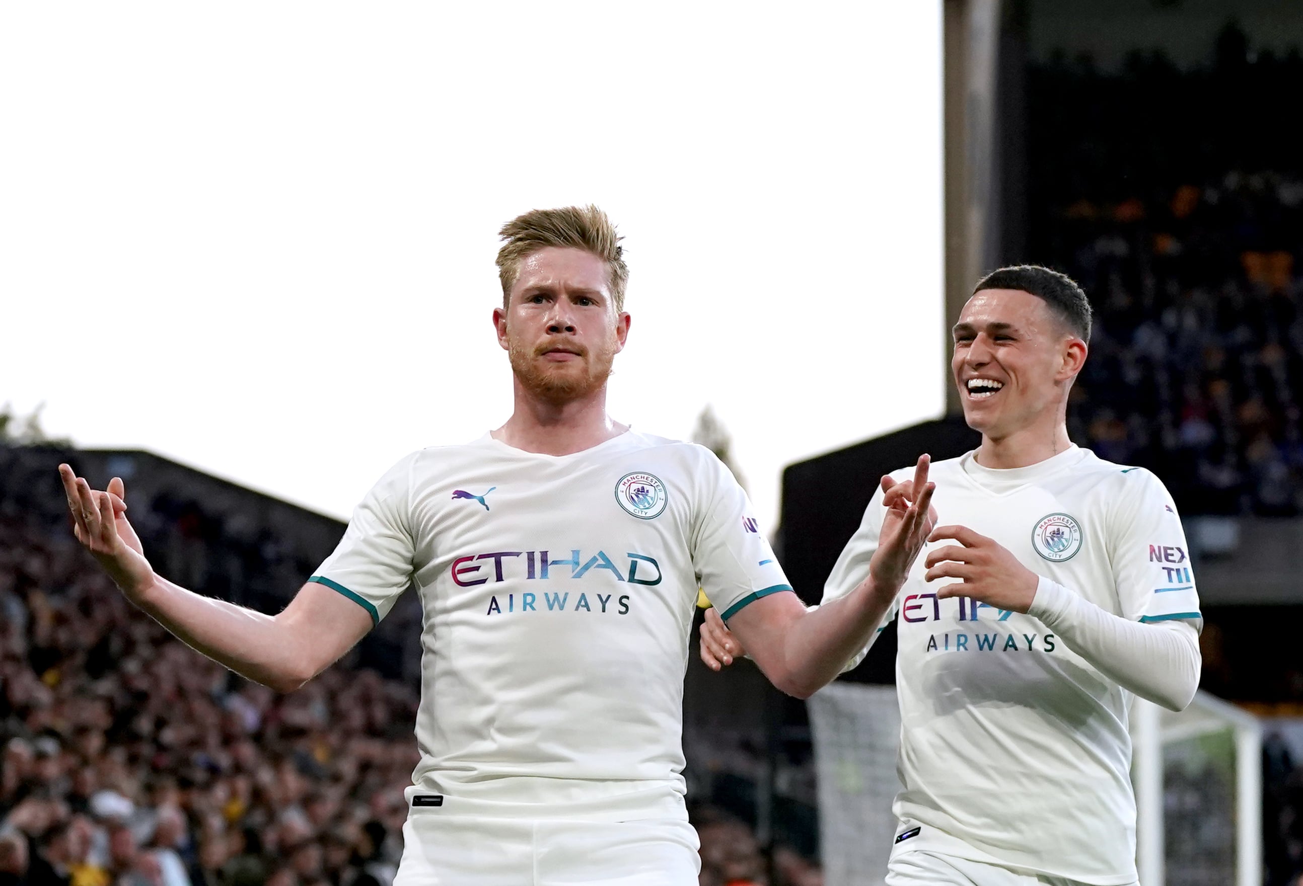 De Bruyne celebra su triplete ante el Wolverhampton.