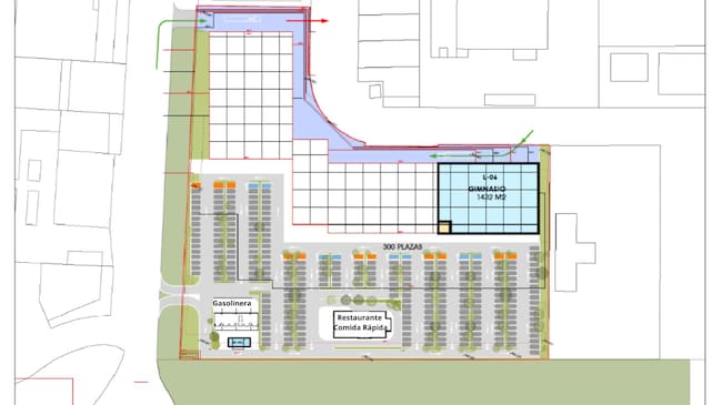Mapa de la primera planta del parque comercial, en donde únicamente se instalaría un gimnasio