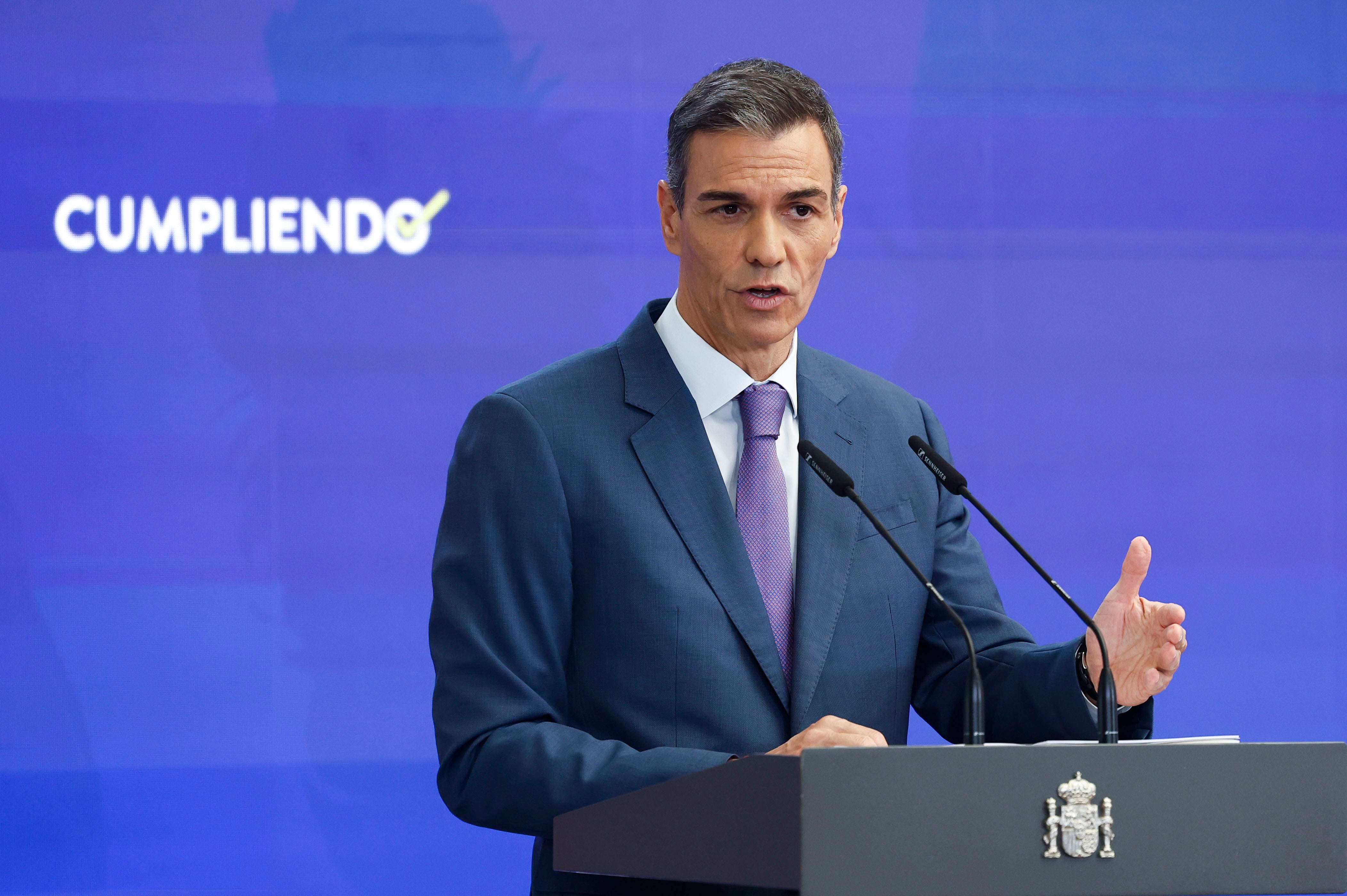 El presidente del Gobierno, Pedro Sánchez durante una rueda de prensa en el Palacio de la Moncloa. 