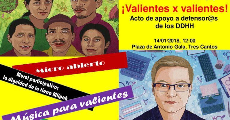 Cartel de la campaña Valientes con el acto de apoyo a defensores de los derechos humanos