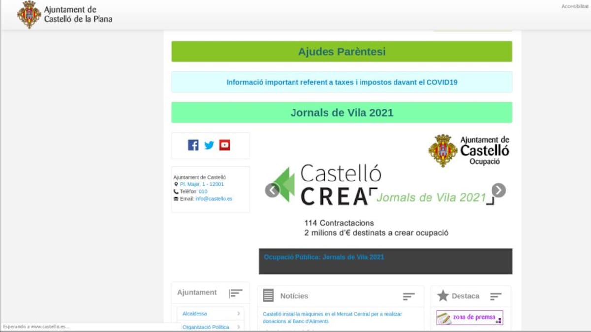 El Ayuntamiento de Castelló restablece la página web municipal tras el ataque informático