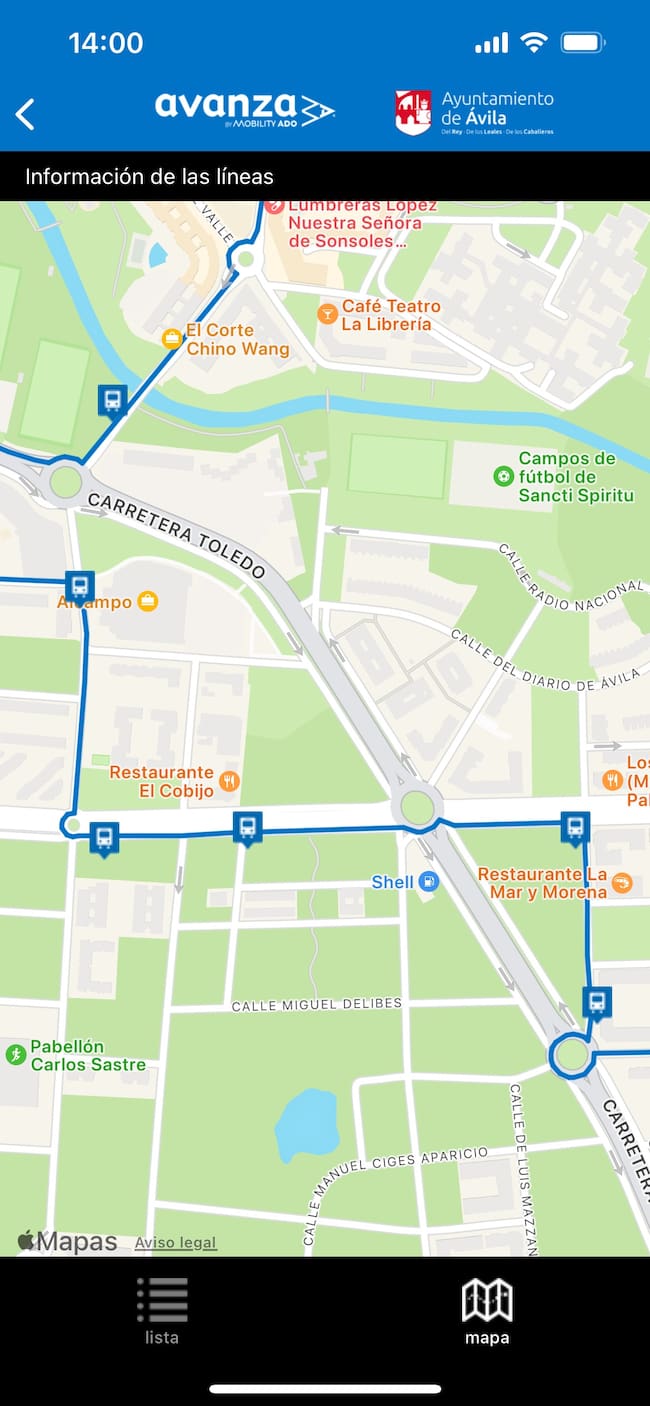 Sugerencia de paradas de autobús urbano