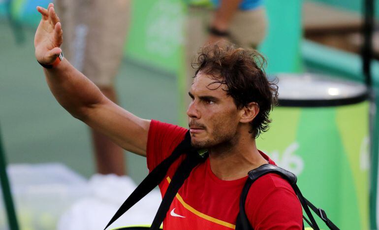 El tenista español Rafael Nadal tras perder ante el japonés Kei Nishikori 