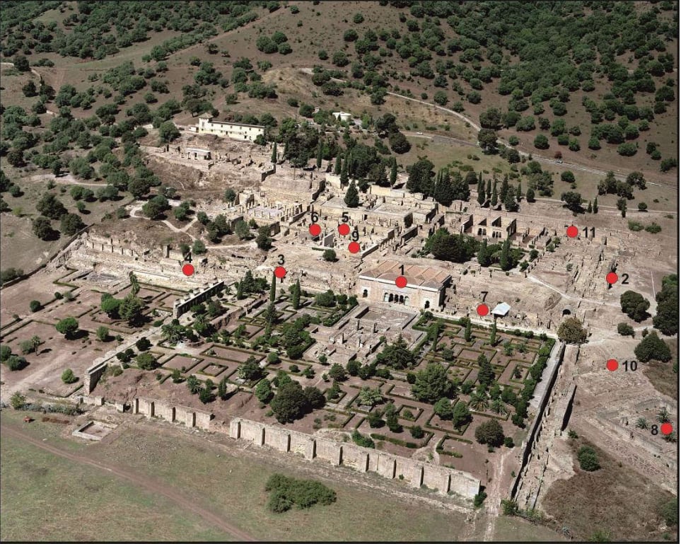 Ubicación de los 11 puntos donde se han llevado a cabo las mediciones en Medina Azahara