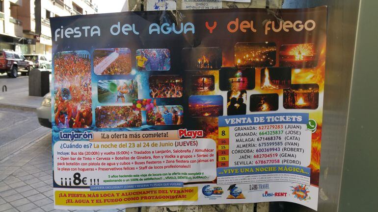 Cartel del viaje organizado a las fiestas de Lanjarón(Granada)