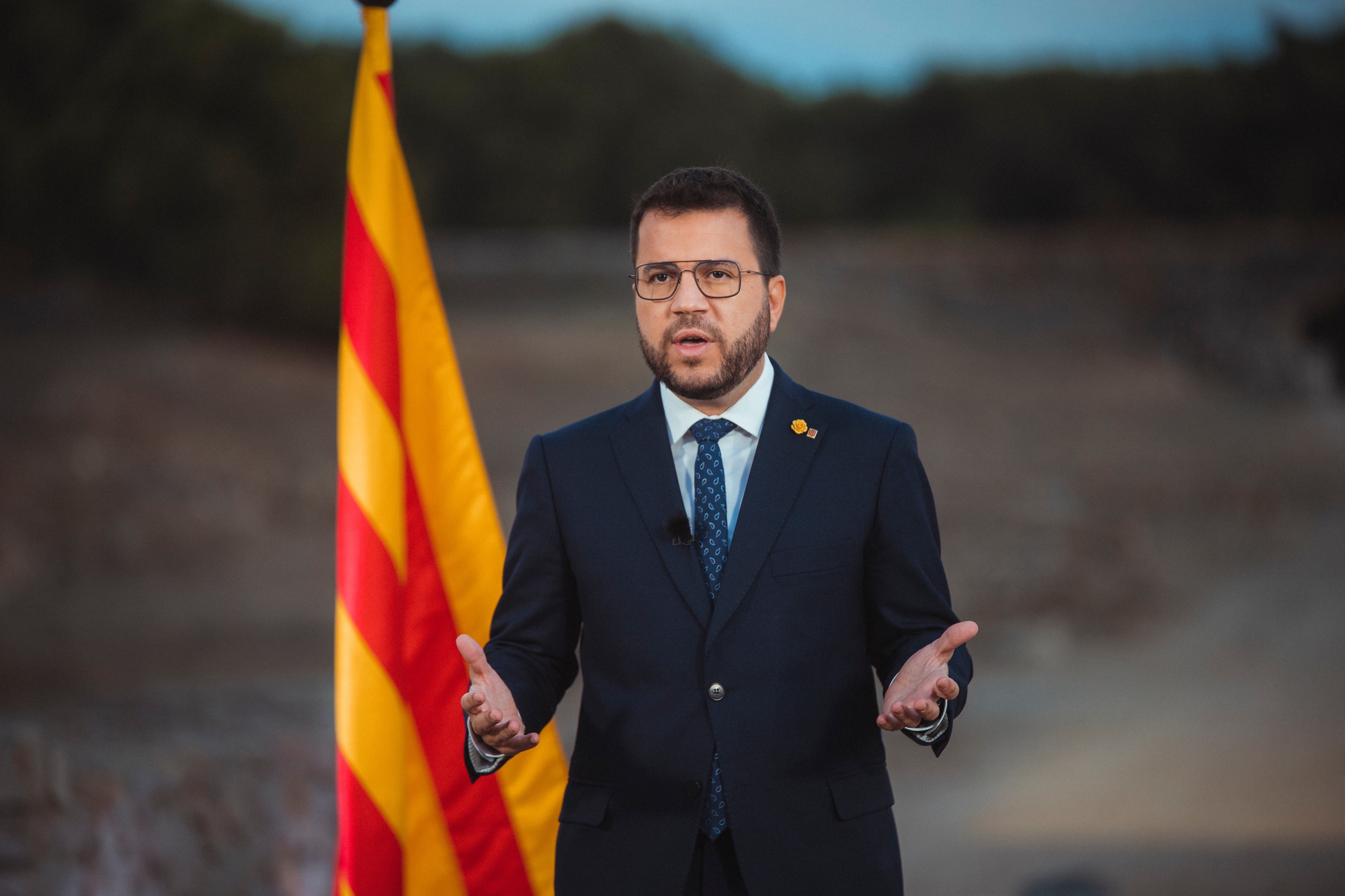 El presidente de la Generalitat, Pere Aragonès, ofrece desde el foro romano de Empúries el tradicional mensaje institucional con motivo de la Diada del 11 de septiembre