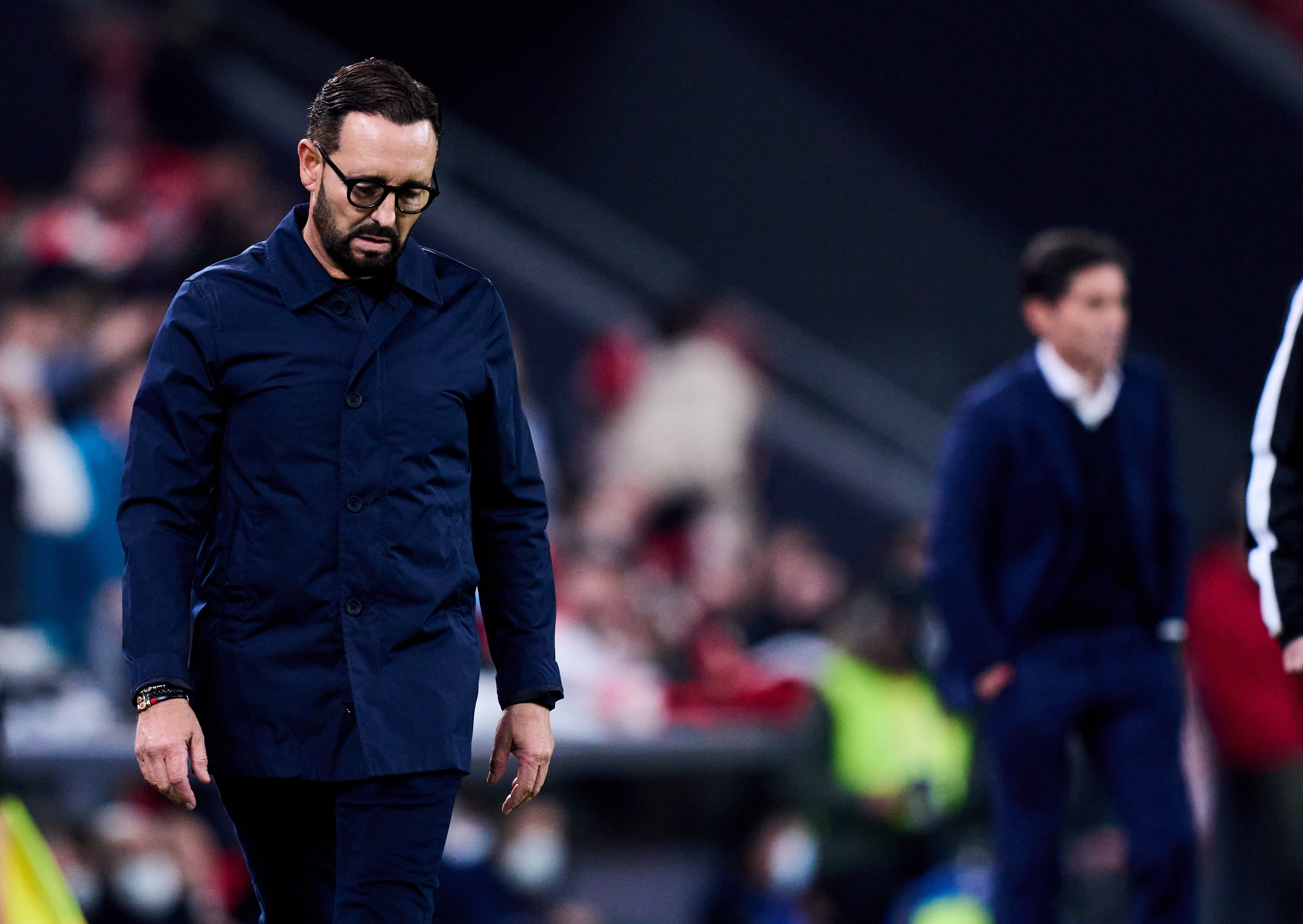 Bordalás y Marcelino, durante el partido de Copa en San Mamés