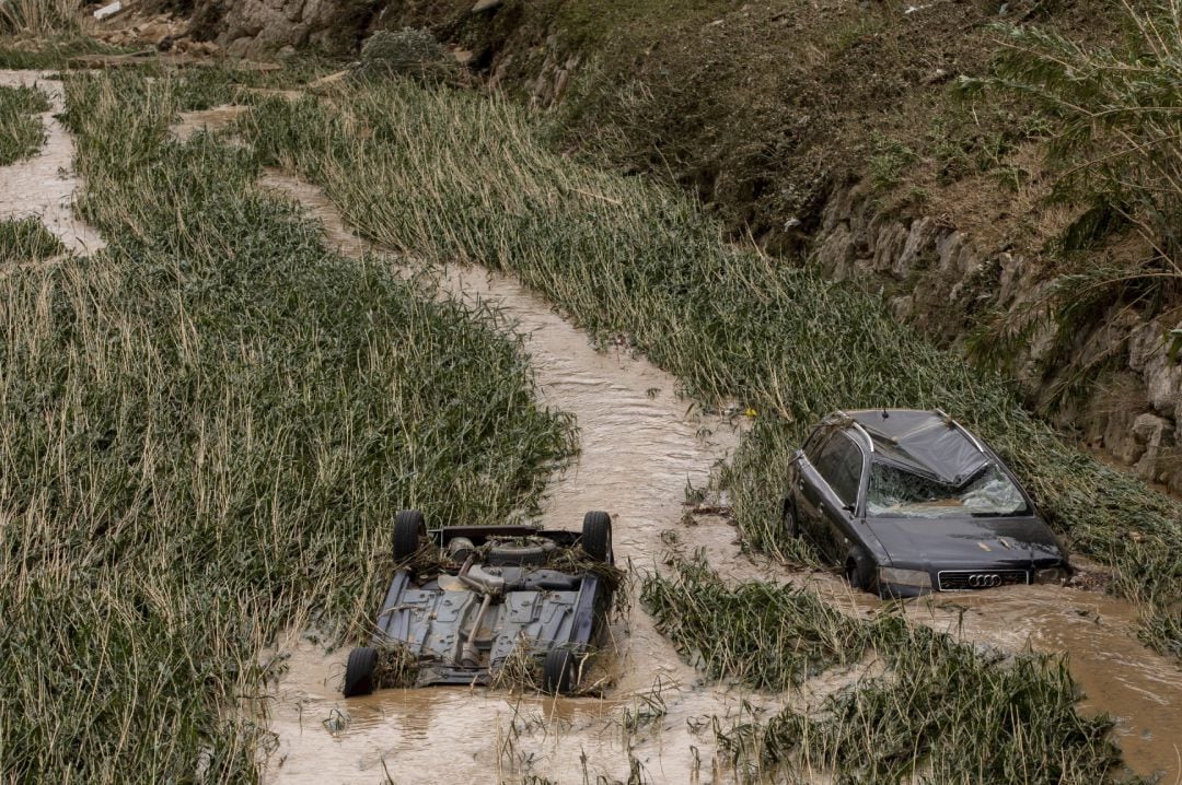 Dos coches en el cauce del río Cidacos en tafalla (Navarra).