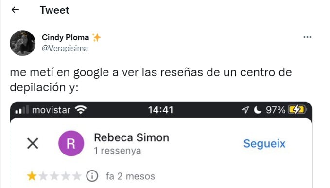 Enseña lo que encuentra en Google cunado buscaba reseñas sobre un centro de depilación y supera los &#039;90.000&#039; me gusta en Twitter.