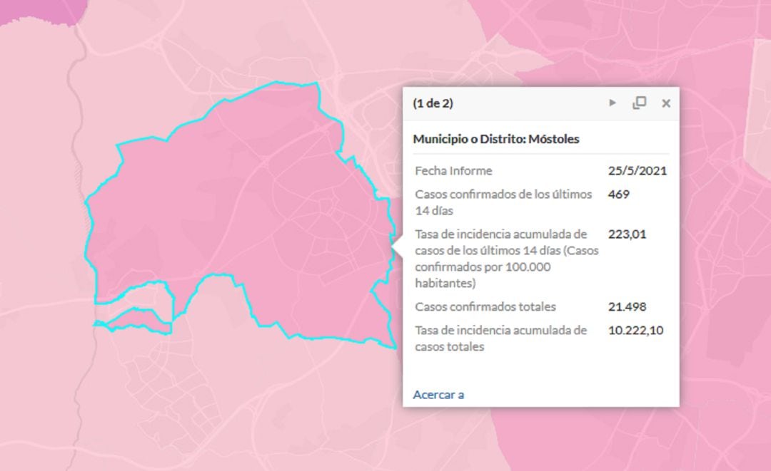 Situación epidemiológica de Móstoles a 25 de mayo de 2021