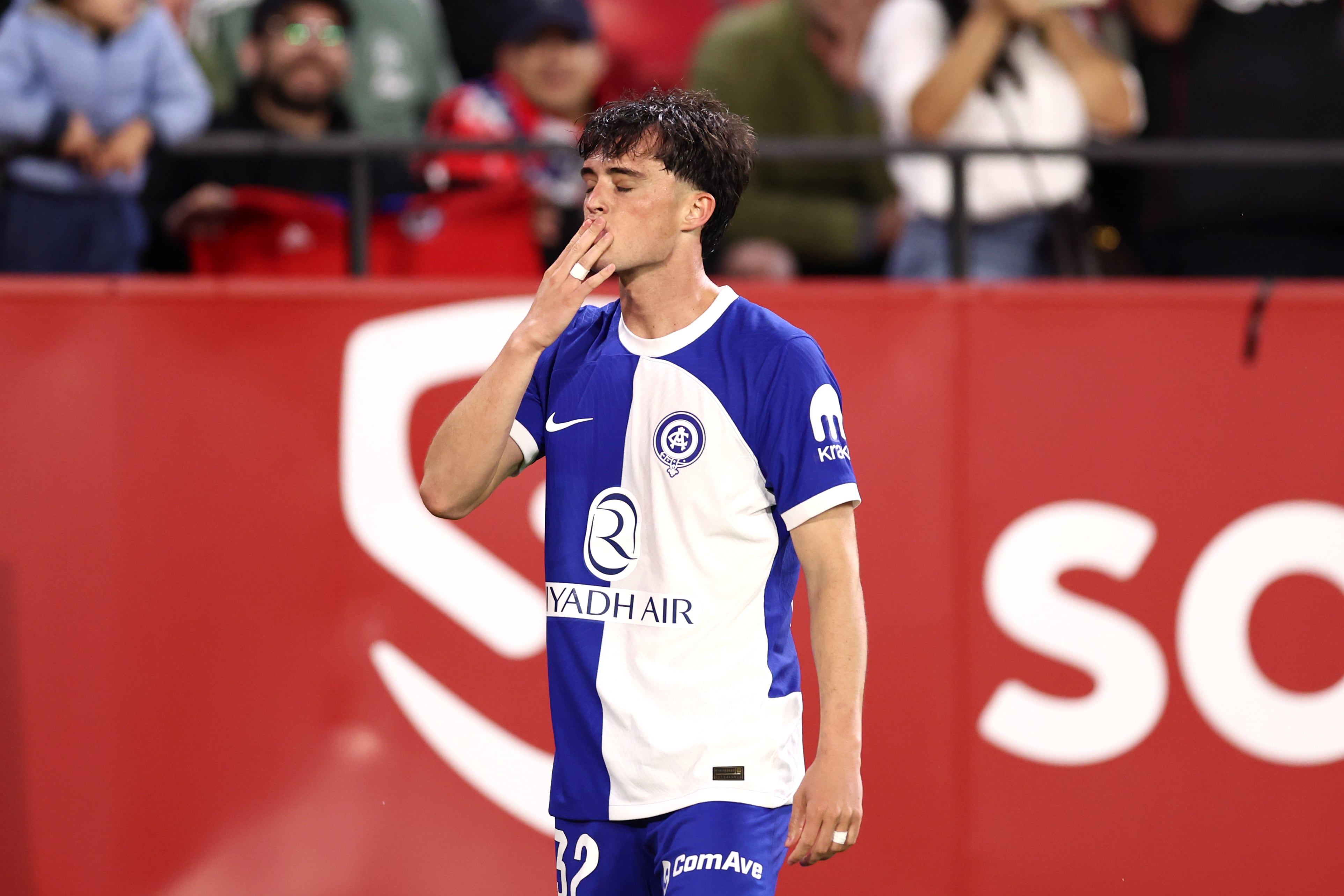 Javi Boñar, canterano del Atleti, tras marcar un gol frente al Sevilla