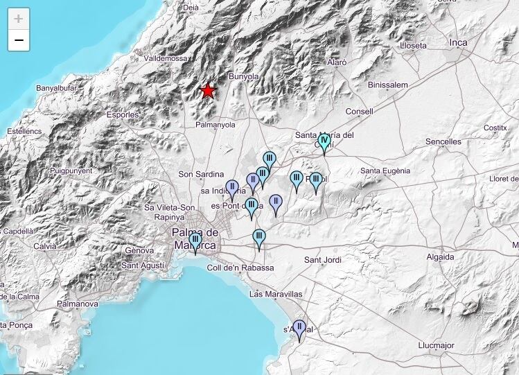 Terremoto en Bunyola este martes y zonas en las que se ha sentido. IGN 23/2/2022
