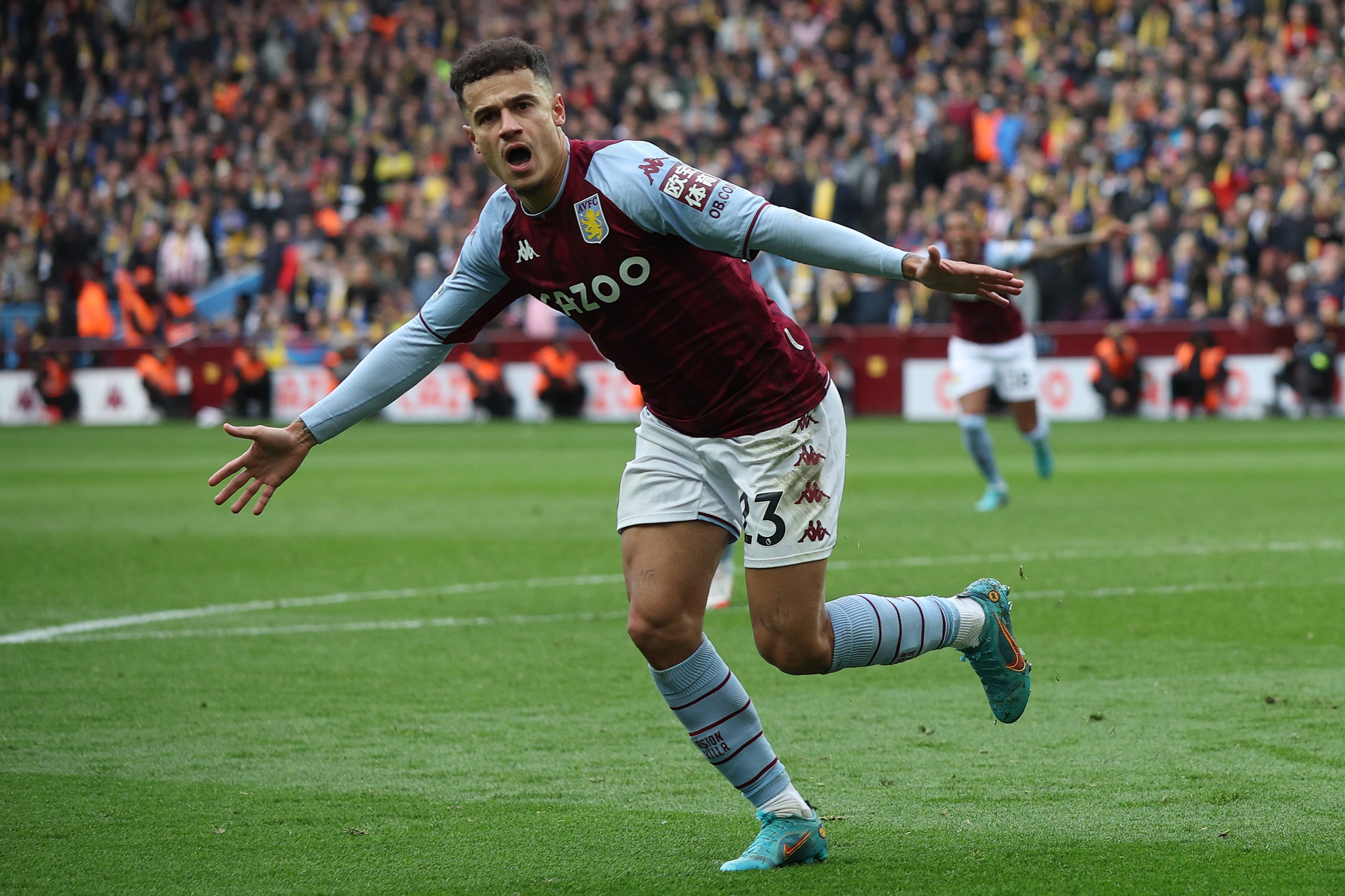 Philippe Coutinho celebrando el 3-0 en el Aston Villa-Southampton