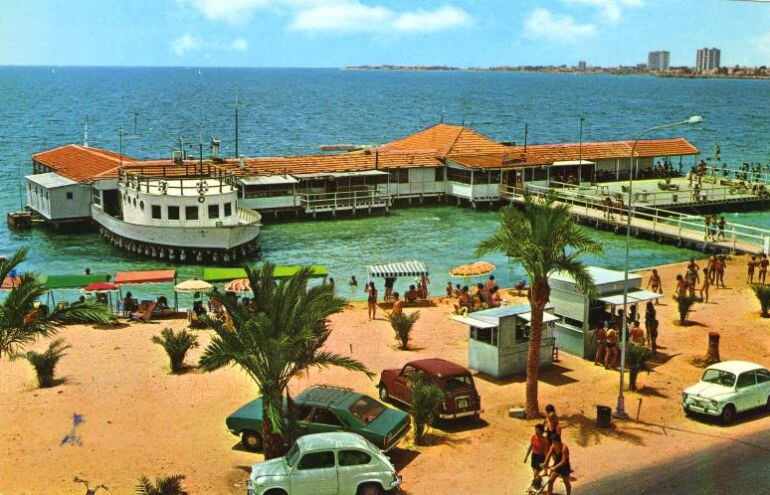 Postal del restaurante y balneario Floridablanca, en la playa de Lo Pagán, San Pedro del Pinatar