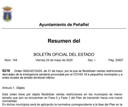 La nota emitida por el Ayuntamiento este viernes respecto a las medidas de flexivilidad para municipios menores de 10.000 habitantes.
