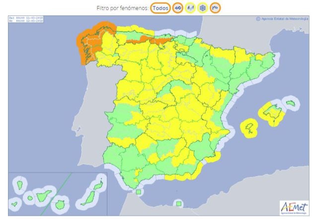 Mapa de avisos para el domingo.