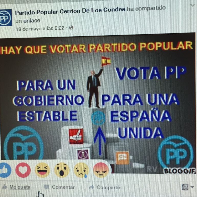 Publicación en Facebook del PP de Carrión de los Condes que ha suscitado la polémica