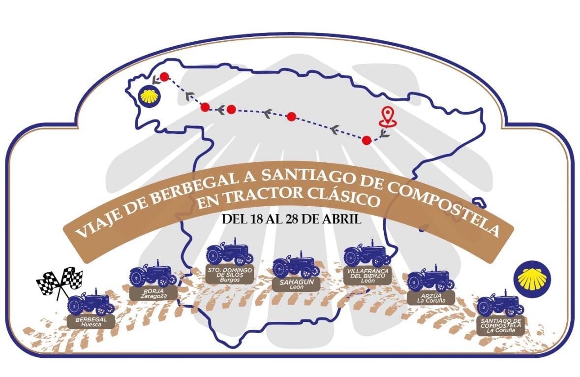 Cartel de la ruta en tractor clásico
