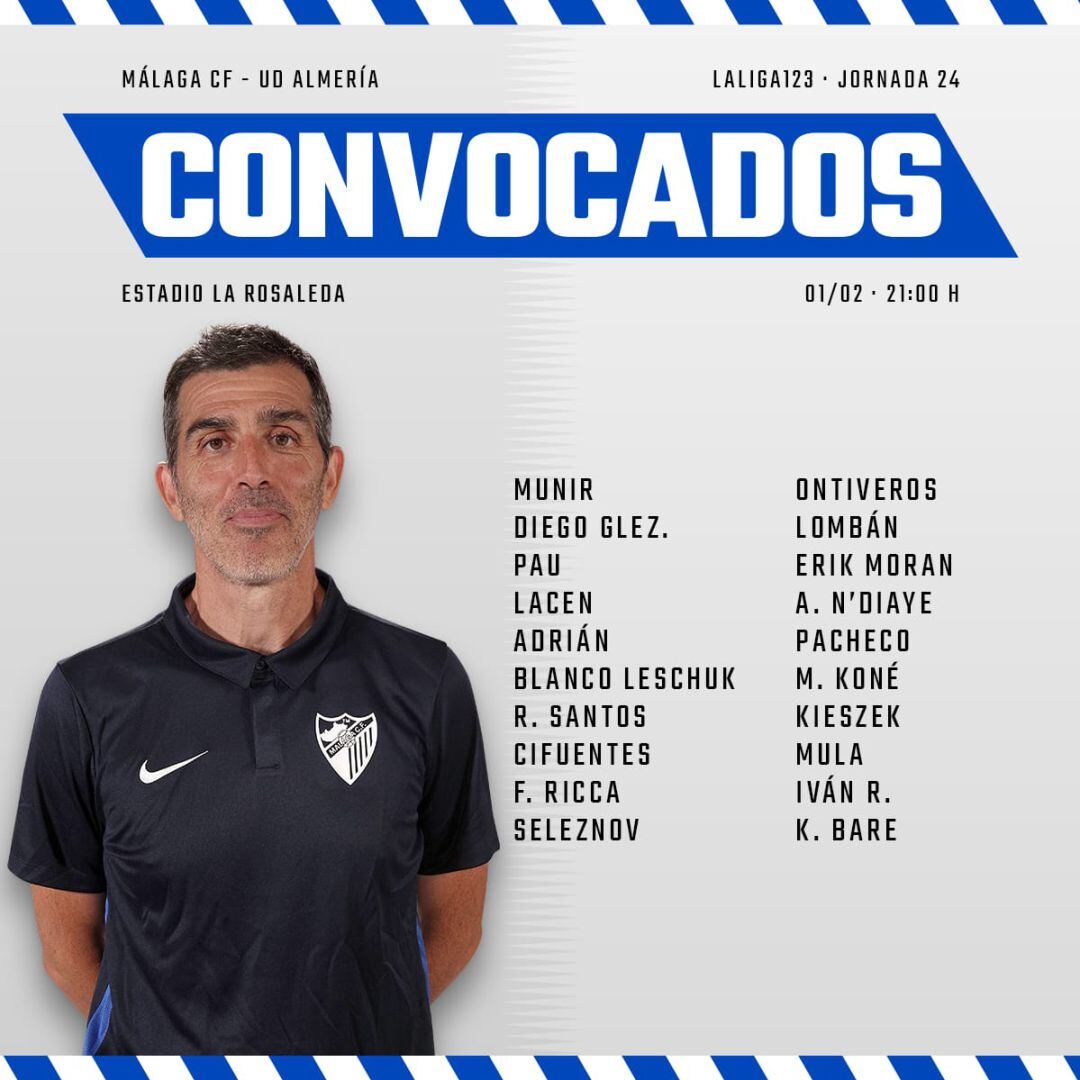 Imagen con la que el Málaga anunció la convocatoria ante el Almería