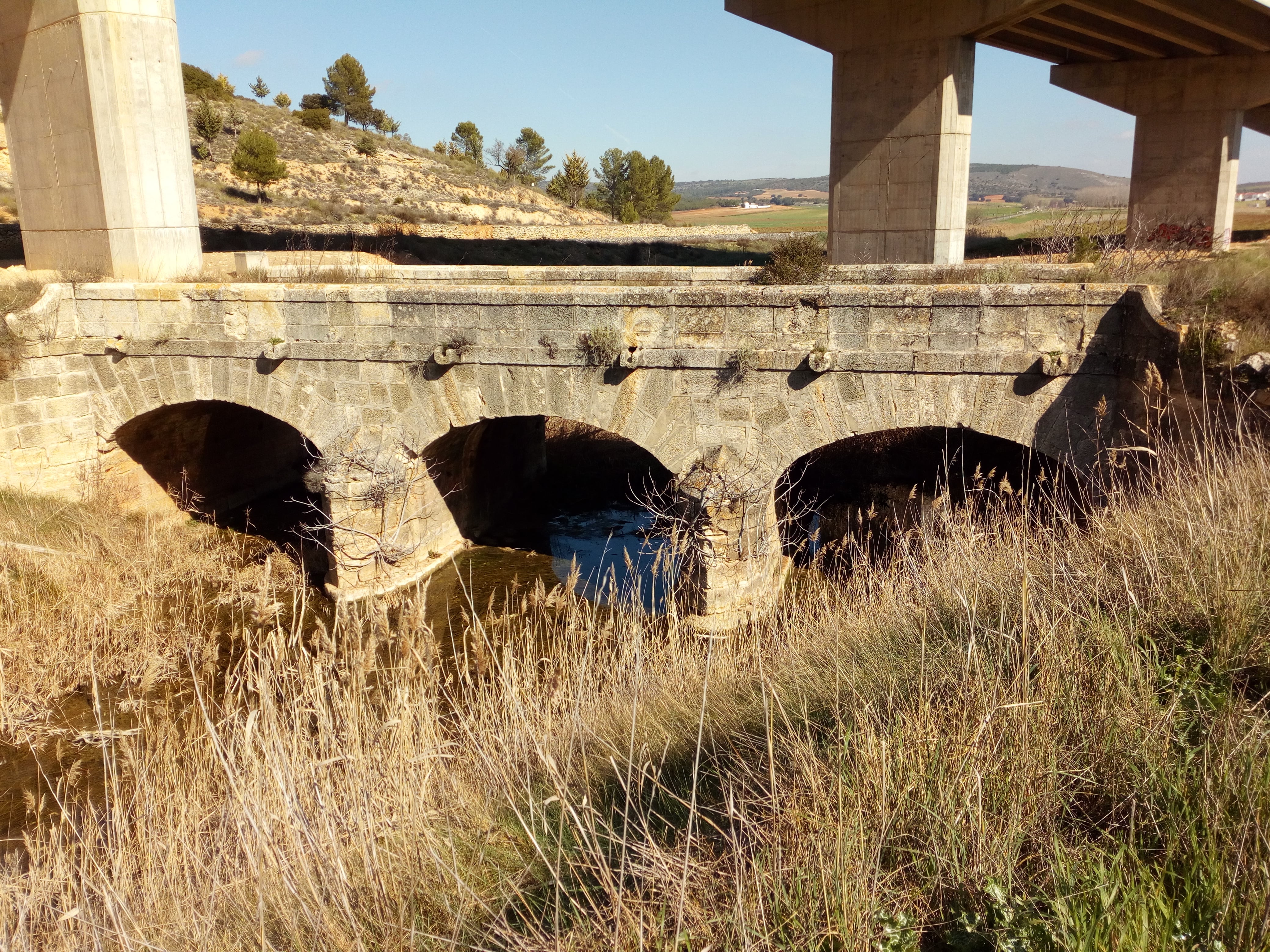 Viaducto de la autovía A-40 sobre un puente en el río Riánsares en el entorno de Huelves (Cuenca).