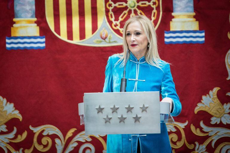 Cristina Cifuentes durante un acto en la sede de la Comunidad de Madrid