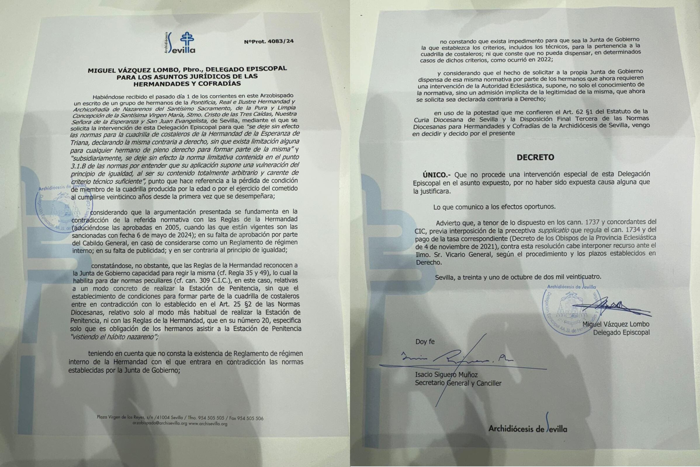 Respuesta de Palacio a la solicitud remitida por el grupo de costaleros