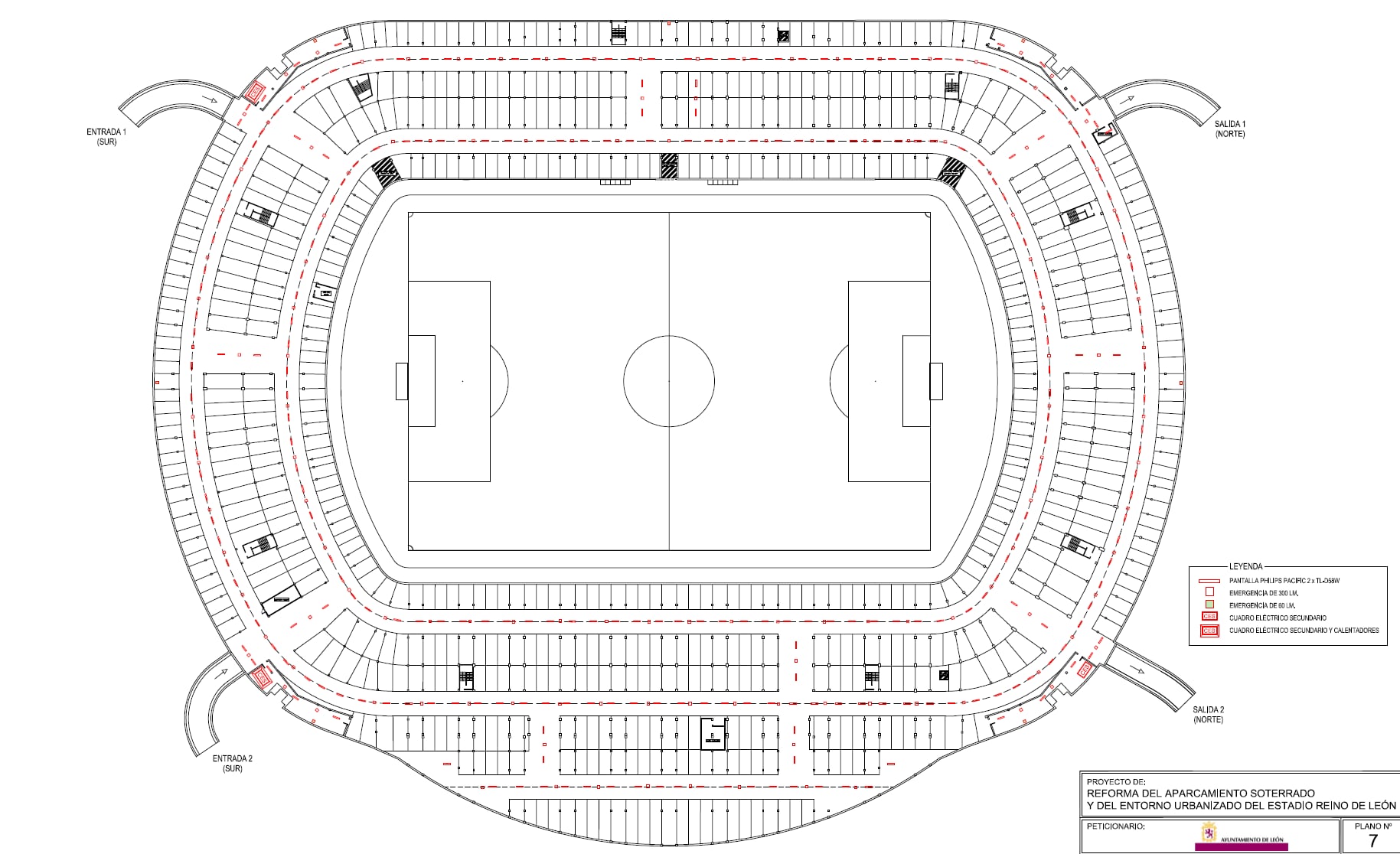 Disposición del aparcamiento del estadio Reino de León