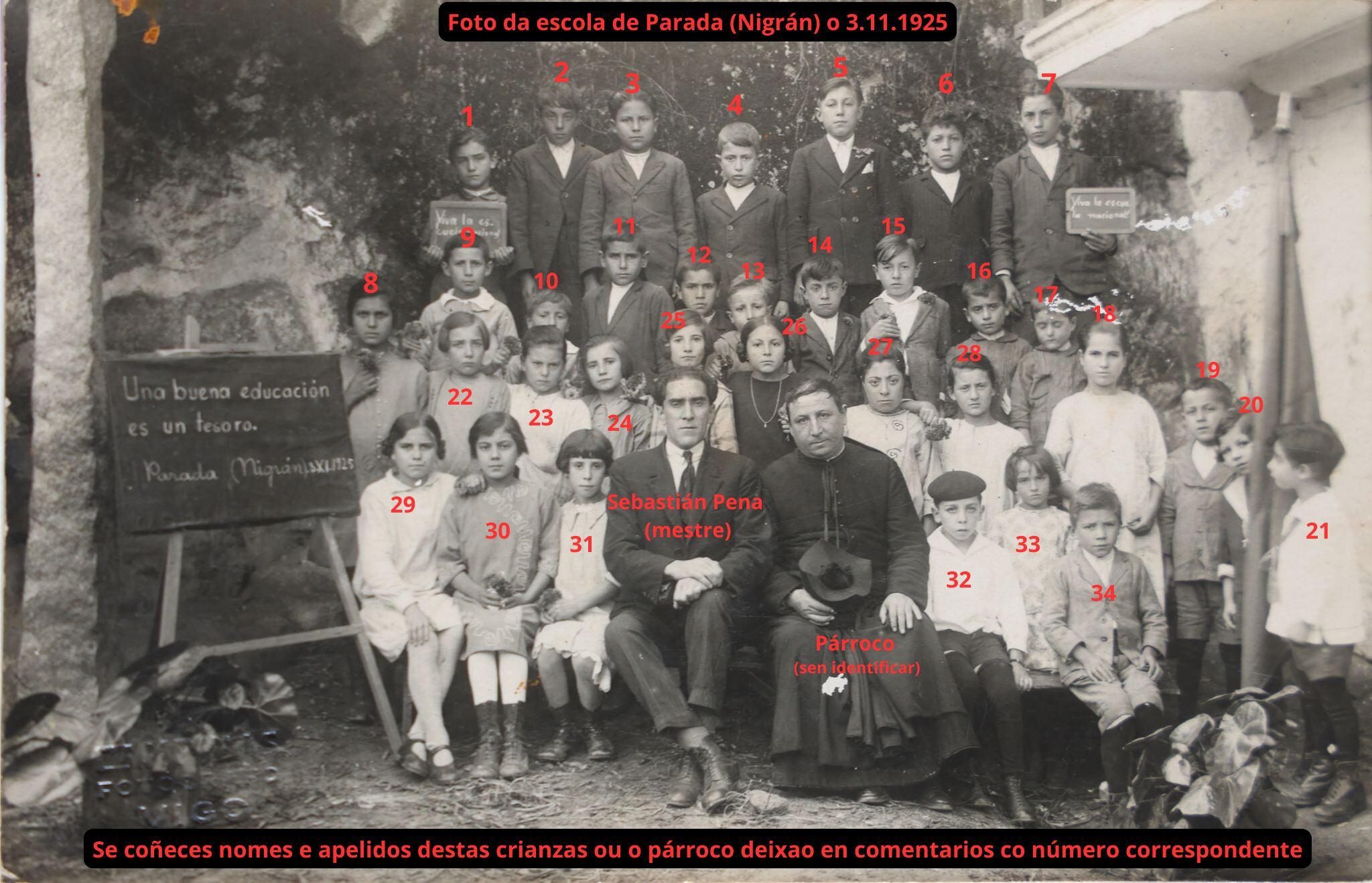 O Concello de Nigrán pide colaboración cidadá para atopar aos alumnos e alumnas do profesor Sebastián Pena, mestre republicano