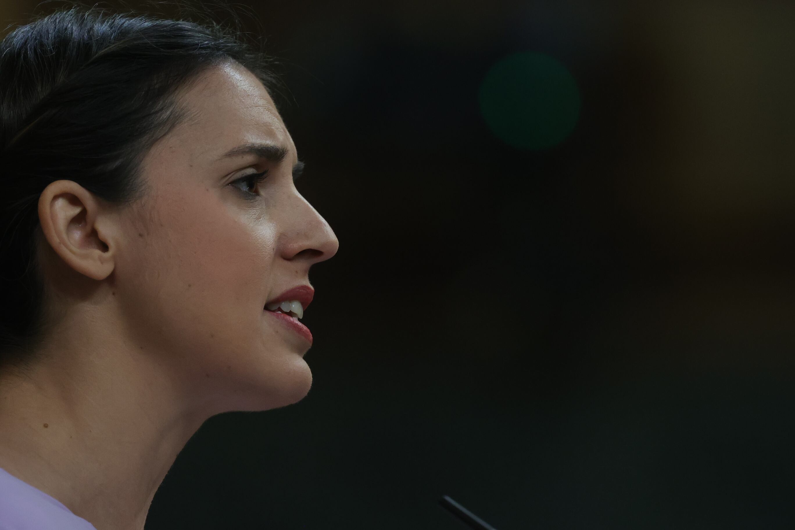 MADRID, SPAIN - APRIL 20: The Minister of Equality, Irene Montero, speaks during a plenary session in the Congress of Deputies, on 20 April, 2023 in Madrid, Spain. During the plenary session, the validation of the decree law to extend until the end of the year the so-called &#039;Iberian exception&#039;, a mechanism that came into force in June last year to lower the price of electricity by decoupling gas in the electricity market, was debated. The Government approved last March 28 in the Council of Ministers the decree that includes the extension of the mechanism, which basically decouples the evolution of the price of gas from the price of electricity, given the strong increases that the raw material had registered as a result of the war in Ukraine. (Photo By Jesus Hellin/Europa Press via Getty Images)