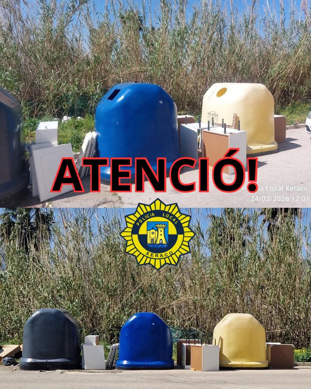 Trastos junto a contenedores de Xeraco