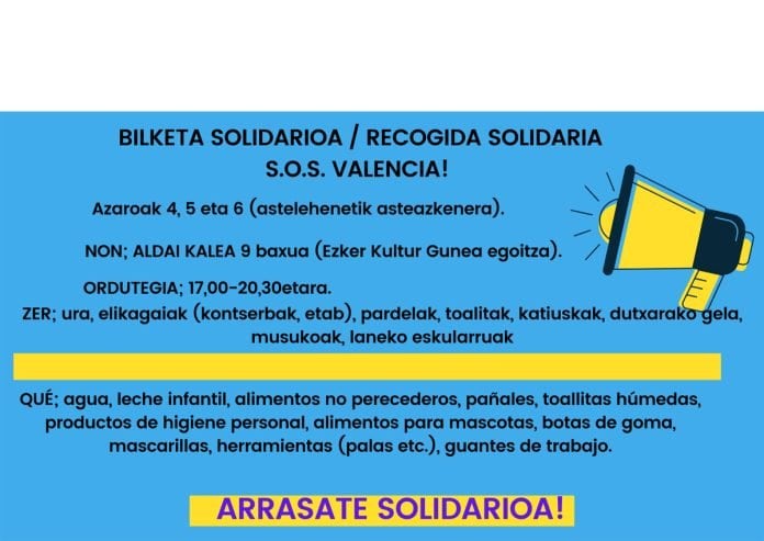 Recogida solidaria en Arrasate para ayudar a las personas afectadas por la DANA