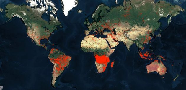 Figura 1. Incendios activos en el mundo en la última semana.