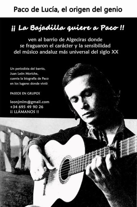 Cartel anunciador del recorrido guiado por el barrio donde nació y secrió el genial guitarrista algecireño.