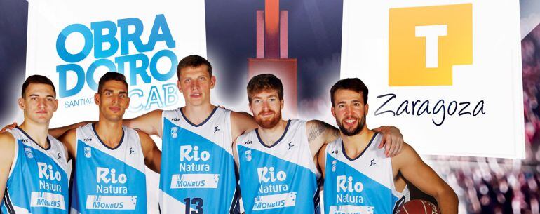 Rosco Allen, Pechacek, Pustovyi, Whitington y Nacho Llovet, en el cartel promocional del partido contra el Tecnyconta Zaragoza