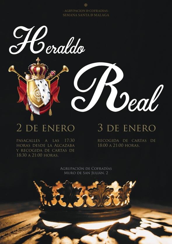 Cartel del Heraldo Real de la Agrupación de Cofradías de la Semana Santa de Málaga