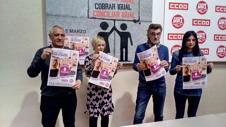 Dirigentes de UGT y CCOO en la presentación de los actos en torno al 8M