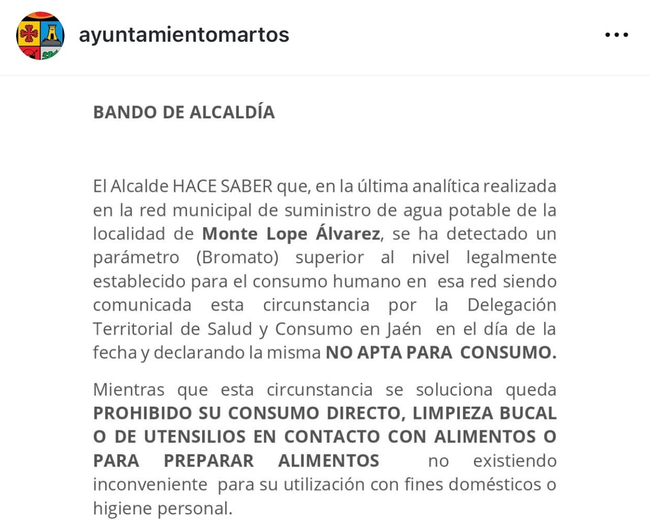 Bando del Ayuntamiento de Martos.