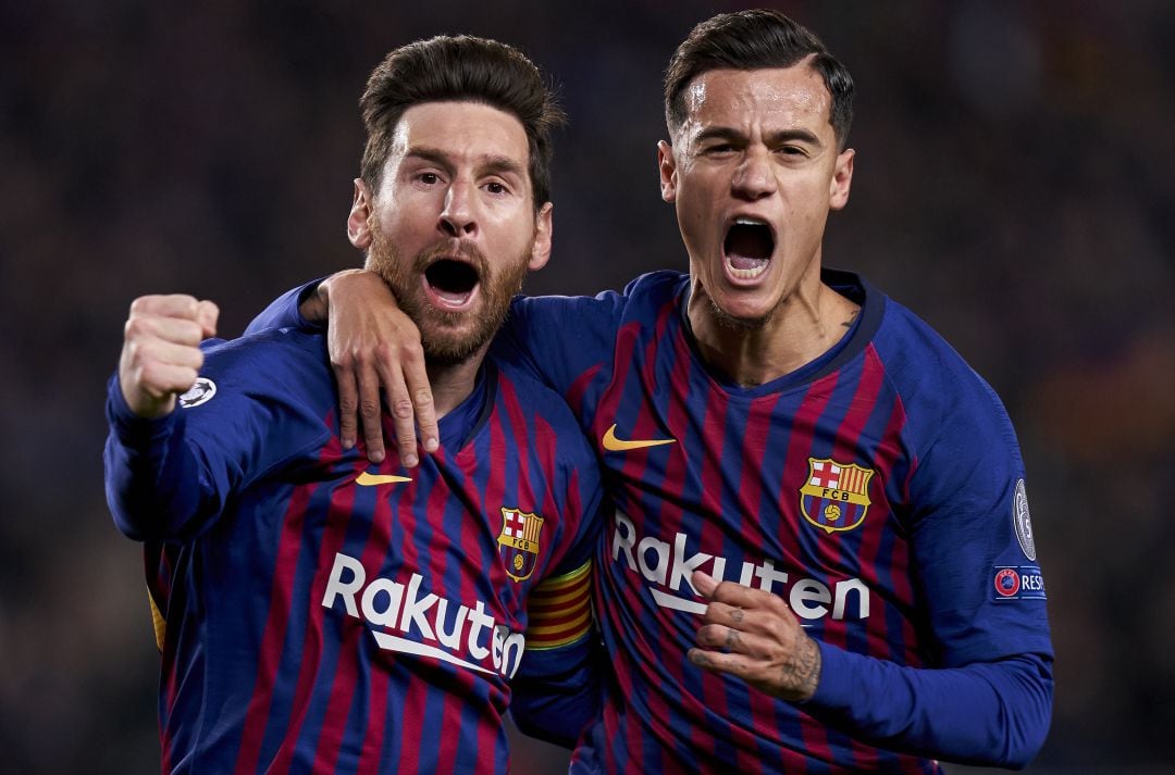 Messi y Coutinho celebrando un gol con el Barça