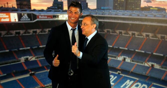 El presidente y la estrella del Real Madrid celebran la renovación hasta 2018 del jugador luso