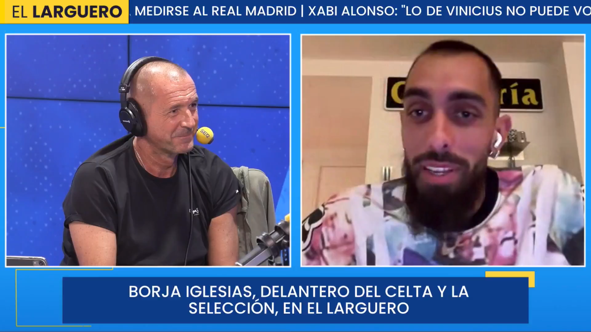 Borja Iglesias, en 'El Larguero' con Manu Carreño